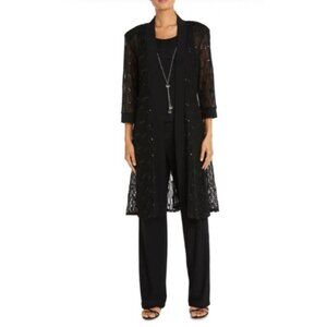 R & M Richards 10 Black 3 Pc Set Jacket Pant Suit Party Wedding Guest $190 NEW